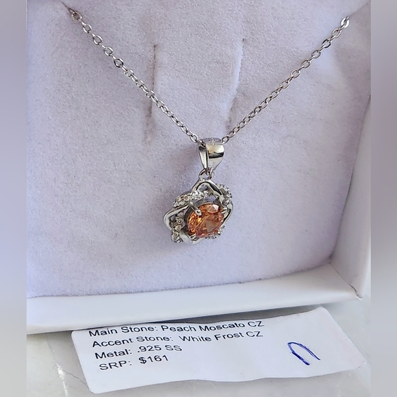NWT Ryze Peach Moscato & White Cubic Zirconia .925 Sterling Silver Necklace - Picture 7 of 7
